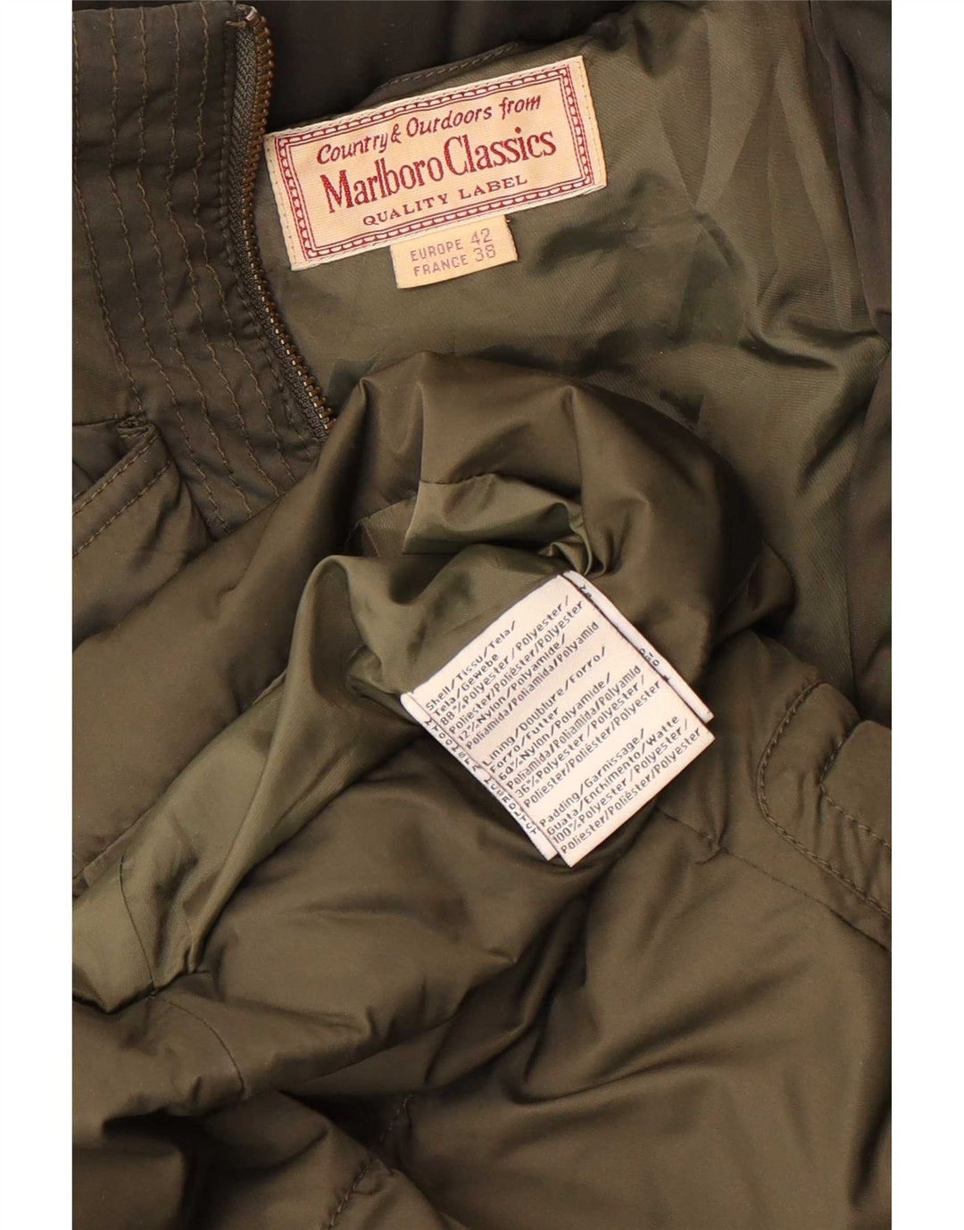 Marlboro Classics Dame Hætte Vatteret Frakke EU 38 Medium Khaki Polyester