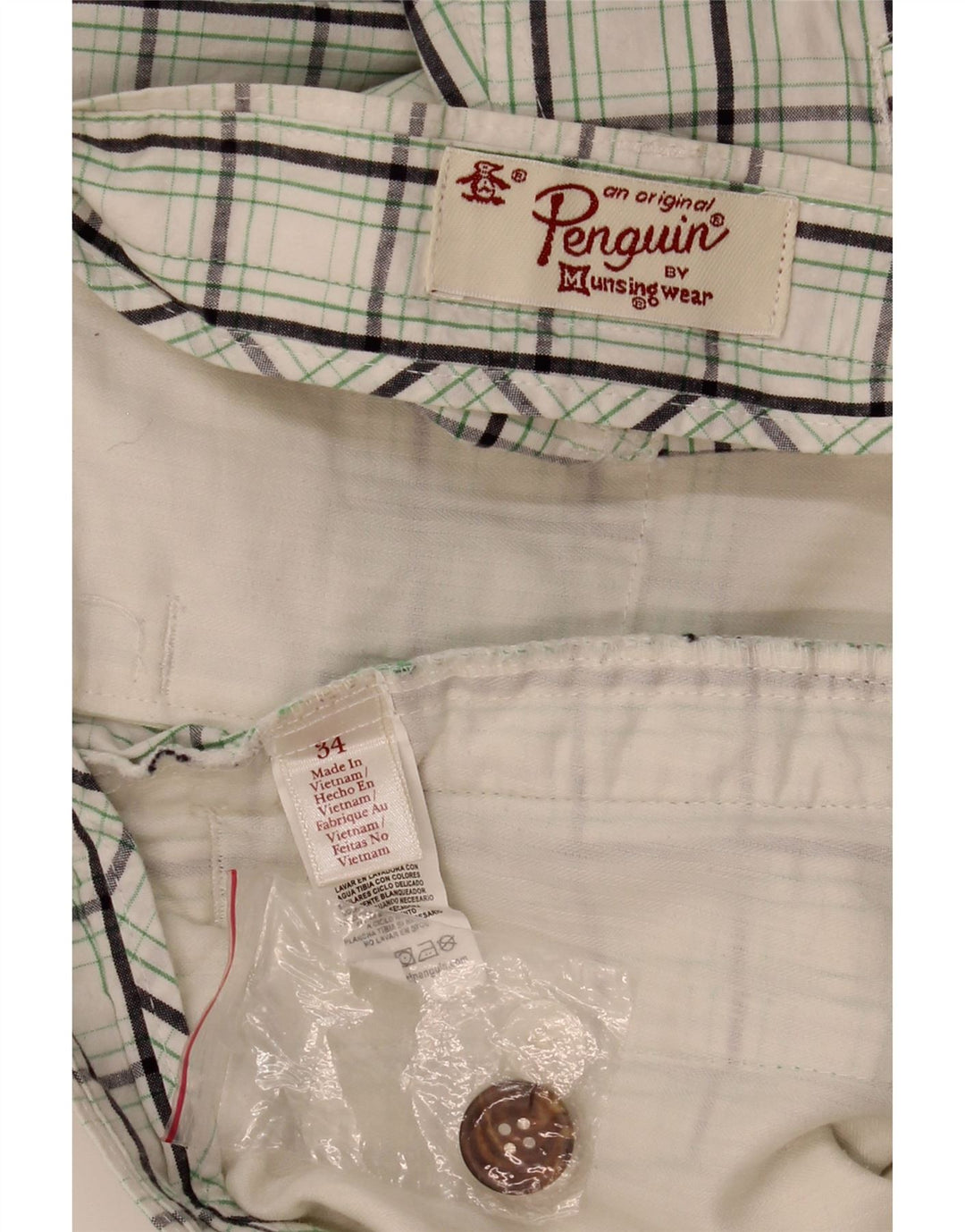 PENGUIN Chino Shorts til mænd W34 Stor hvid ternet bomuld