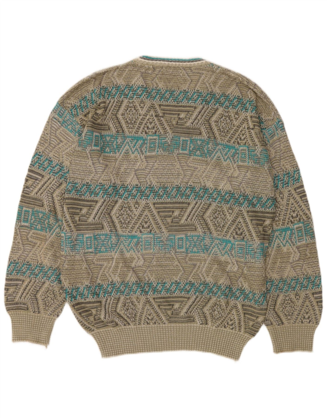 James Dillon Herre V-hals Jumper Sweater Stor Khaki Geometrisk Akryl