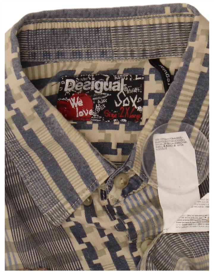 Desigual Herre grafisk skjorte 2XL blå patchwork bomuld