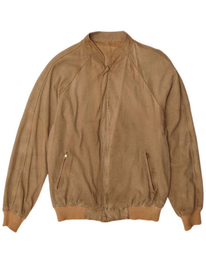 Vintage herre ruskind bomberjakke IT 52 XL brun bomuld