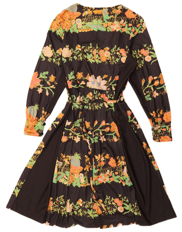 Dei Mattioli Dame Langærmet A-Line Kjole UK 16 Large Black Floral