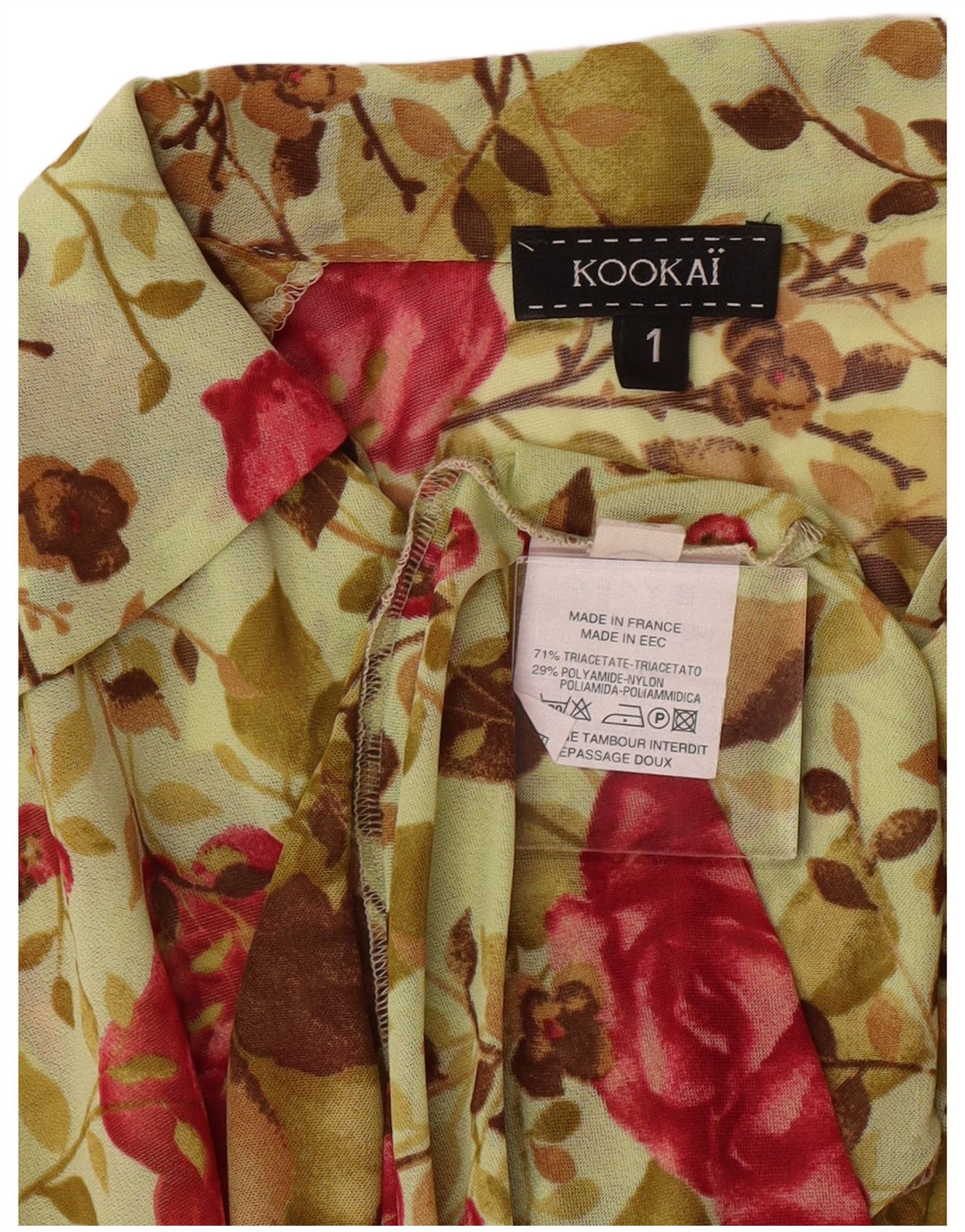 Kookai Dame Langærmet Skjortekjole Størrelse 1 Small Green Floral Bohemian