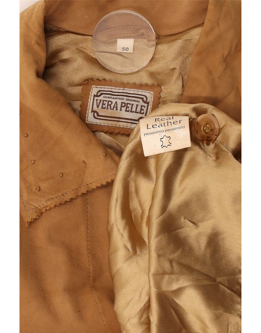 Vintage oversized ruskindsfrakke IT 50 XL beige læder til kvinder