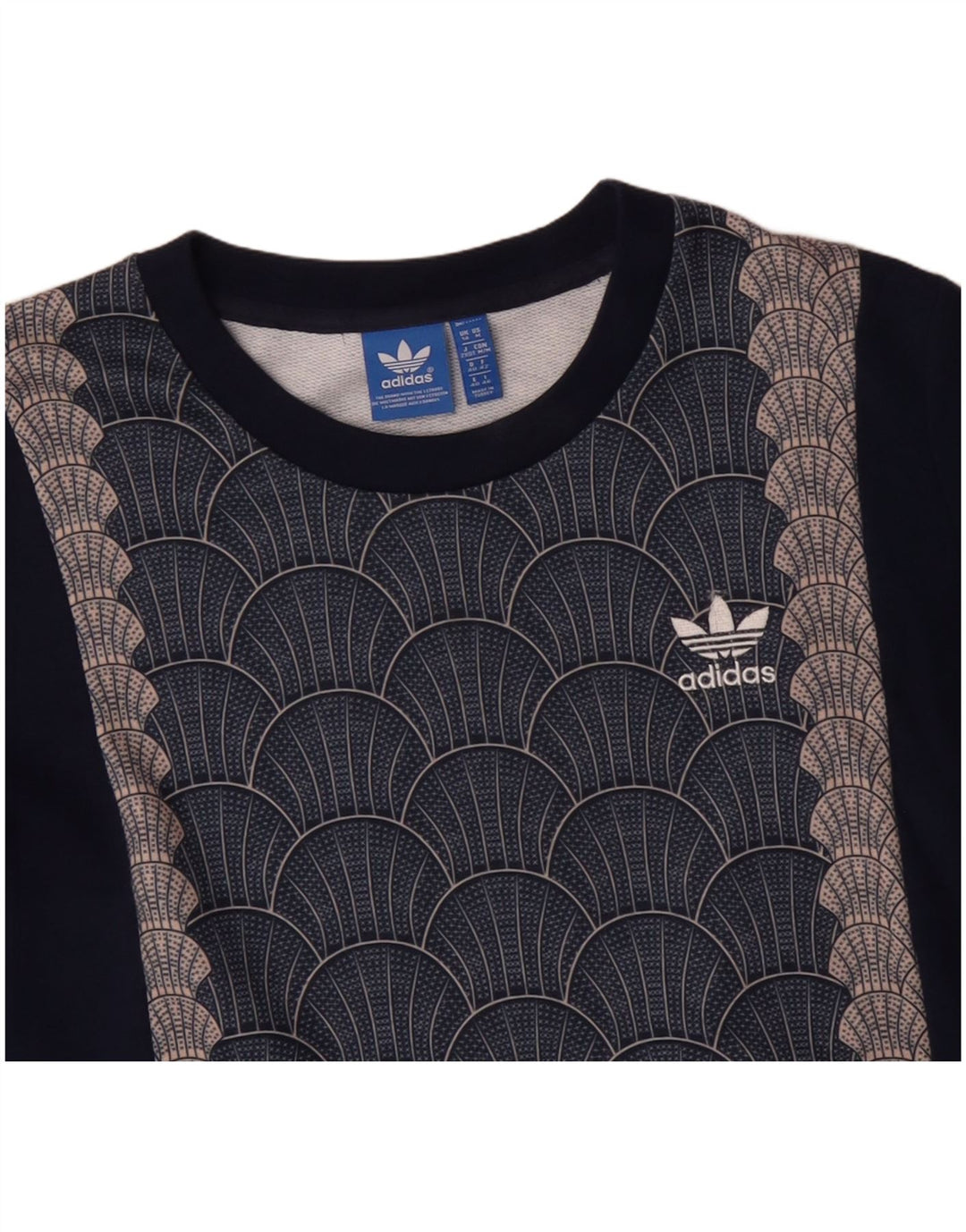 ADIDAS Graphic Sweatshirt Jumper UK 14 Medium Navy Blue Geometrisk