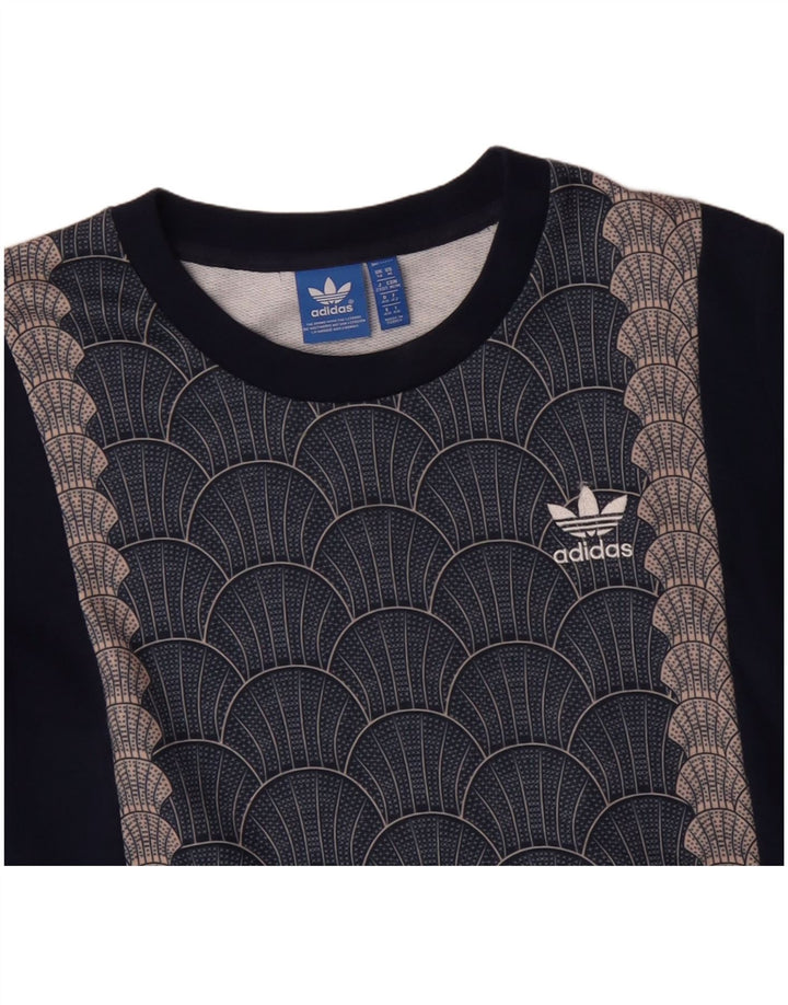 ADIDAS Graphic Sweatshirt Jumper UK 14 Medium Navy Blue Geometrisk