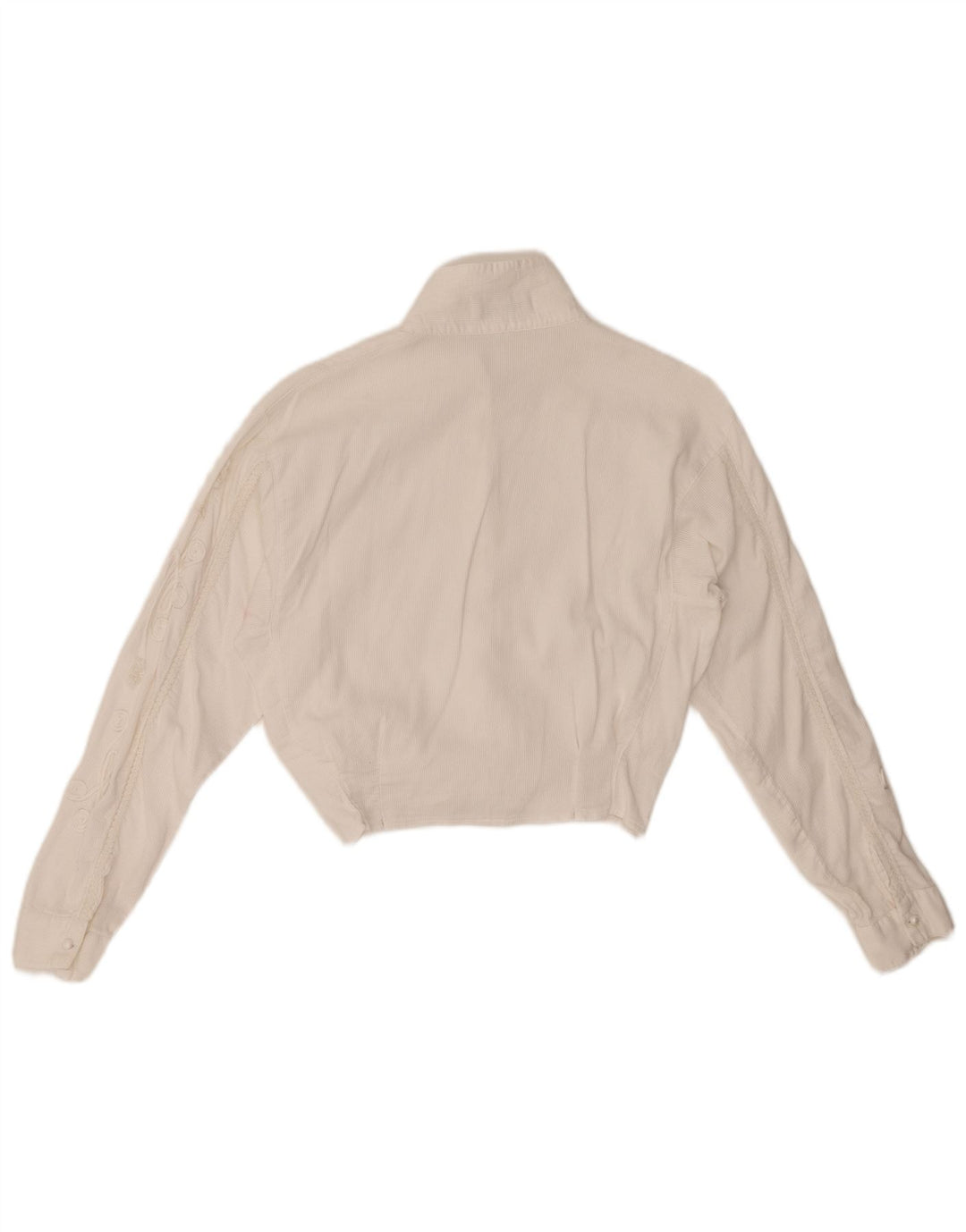 LES COPAINS Dame Crop Corduroy Shirt Bluse UK 12 Medium White Floral