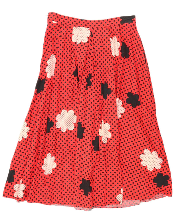 Vintage Kvinder Højtalje Plisseret Nederdel IT 44 Medium W26 Rød Blomster Bomuld