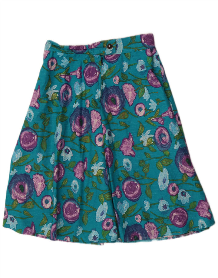 VINTAGE A-line nederdel til kvinder W28 Medium Blue Floral