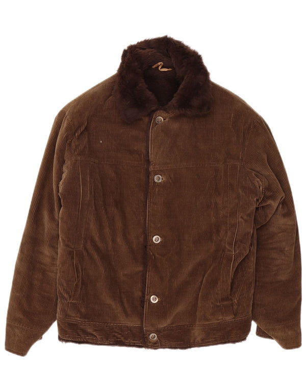 Vintage Herre Sherpa Corduroy-jakke UK 36 Lille Brun