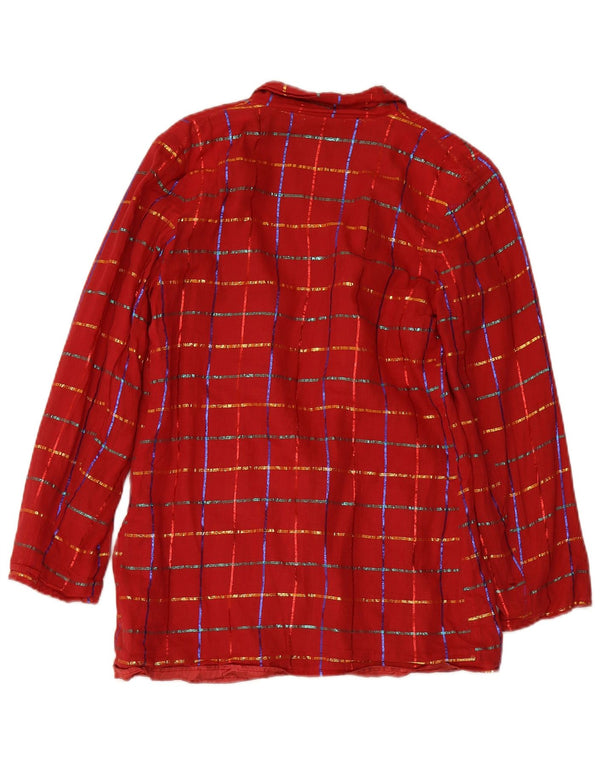 MONSOON Dame 1-knap blazerjakke UK 12 Medium Bourgogne ternet bomuld