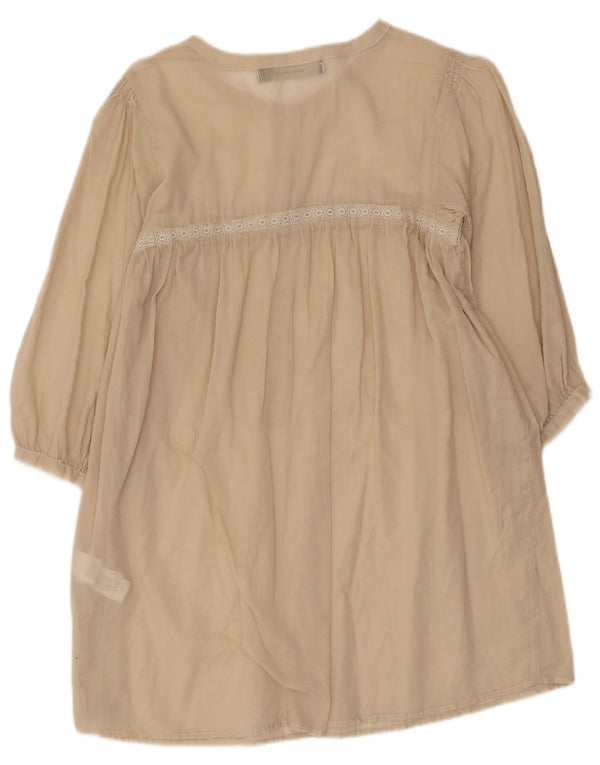 Zara Dame Se Through 3/4-ærmet Tunikakjole UK 10 Small Beige Bomuld