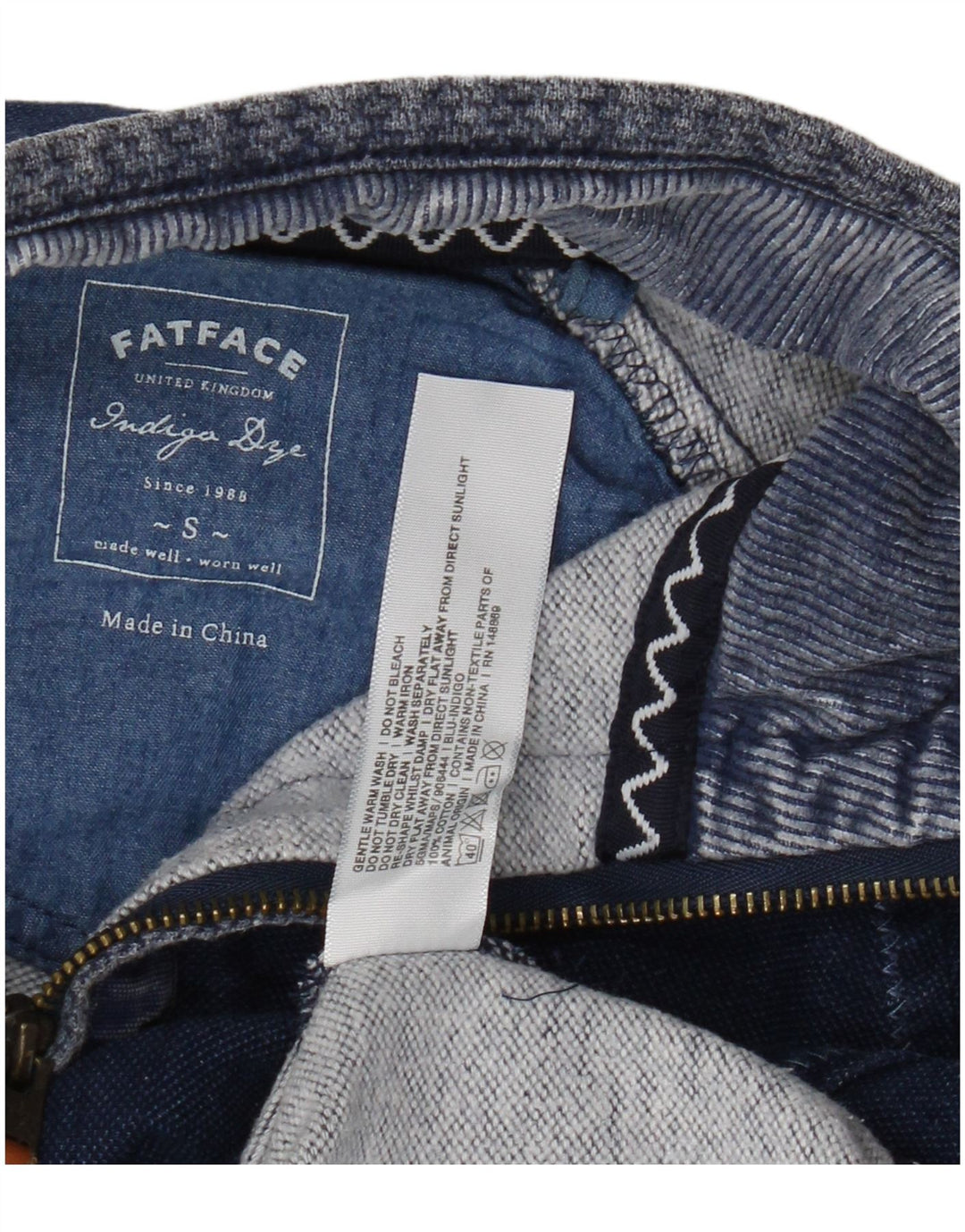 Fat Face Herre Indigo Zip Neck Sweatshirt Jumper lille blå bomuld