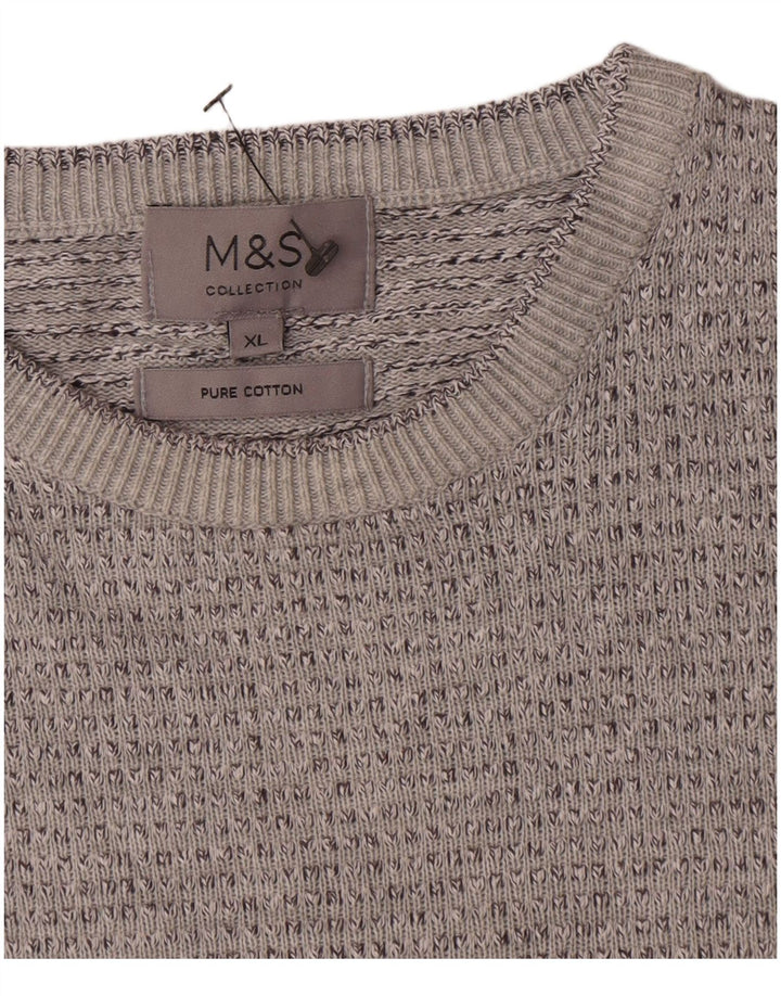 Marks & Spencer Herre sweater med rund hals XL Grå Flecked Bomuld