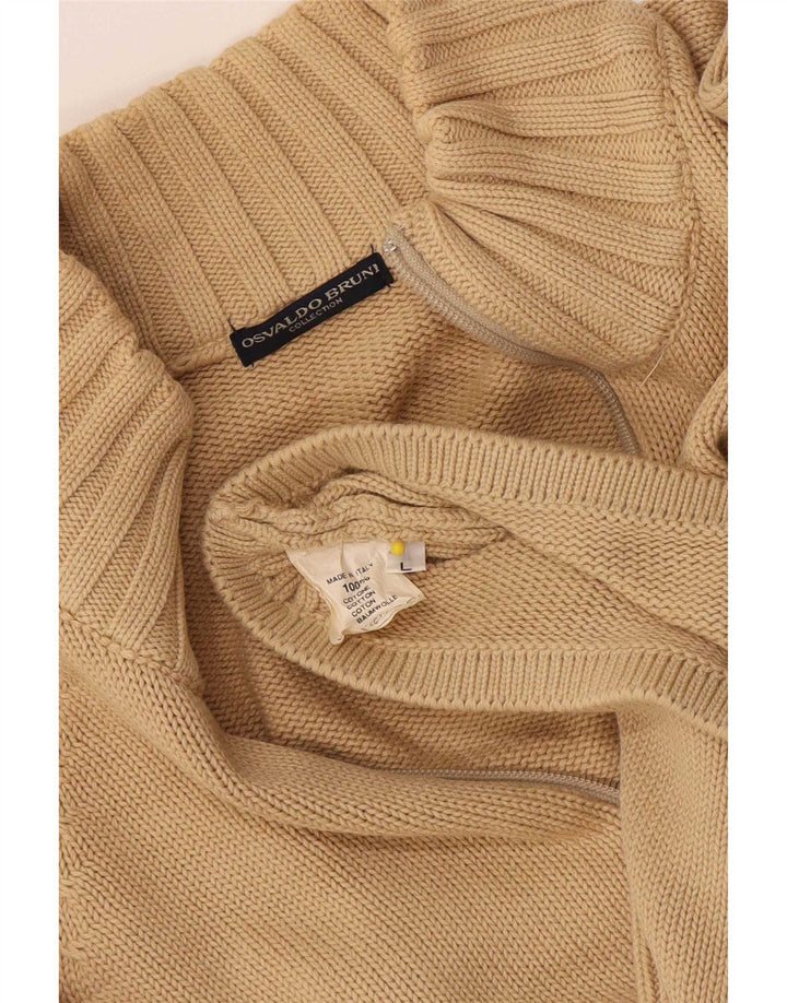 Osvaldo Bruni Herre Zip Neck Jumper Sweater Stor Beige Bomuld