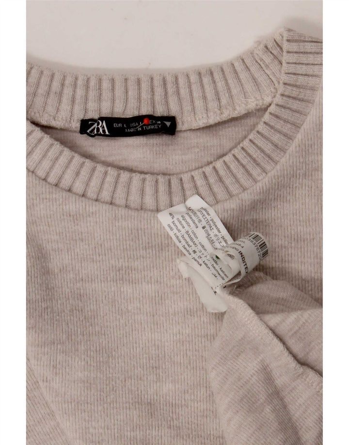 Zara Womens Crop Bluse Top UK 16 Large Beige Polyester