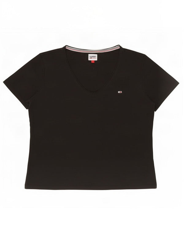 Tommy Hilfiger Dame T-Shirt Top UK 16 Stor Sort Bomuld