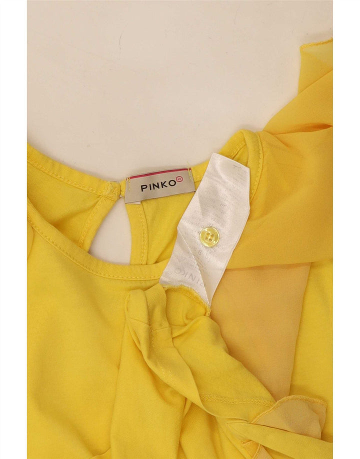 Pinko Womens Crop Bluse Top UK 8 Small Yellow Polyester