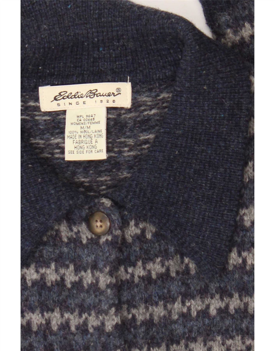 Eddie Bauer Dame cardigan Sweater UK 14 Medium Navy Blue Houndstooth Uld