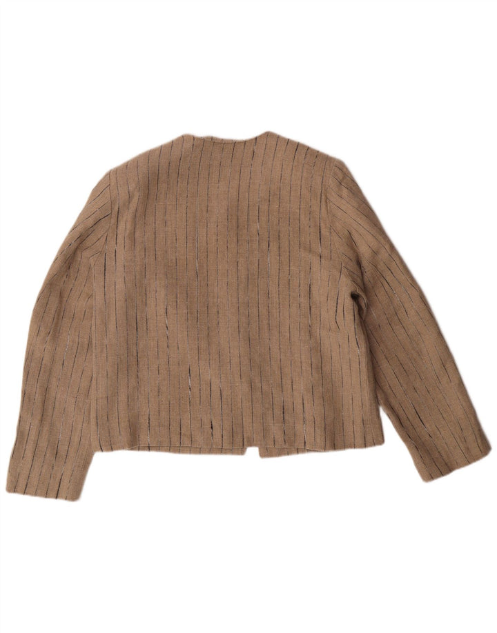 VINTAGE Dame 4-knaps blazerjakke UK 14 Medium beige stribet hør