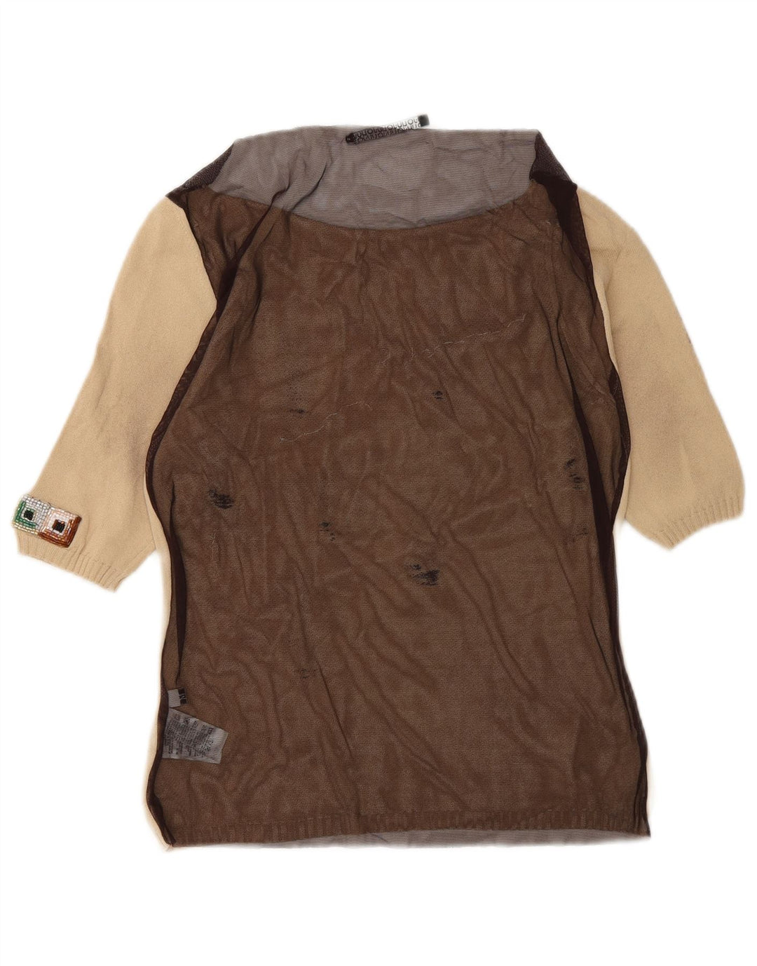 Liu Jo Dame See Through Bluse Top UK 12 Medium Beige Colourblock