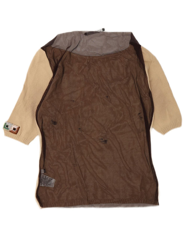Liu Jo Dame See Through Bluse Top UK 12 Medium Beige Colourblock