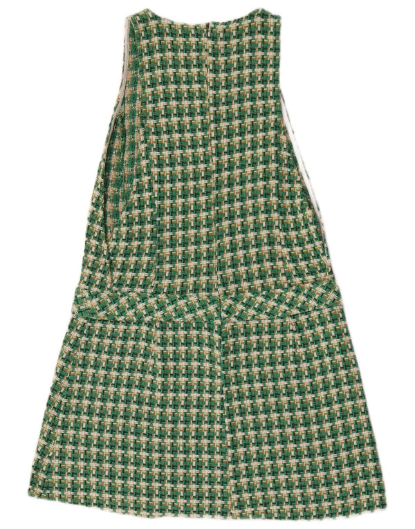 Zara Dame Ærmeløs A-Line Kjole UK 16 Large Green Houndstooth