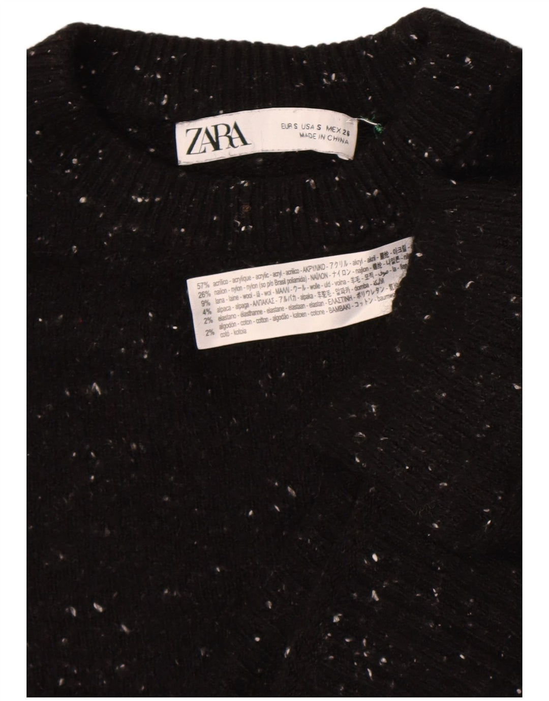 Zara Dame Oversized Crew Neck Jumper Sweater UK 10 Small Black Flecked