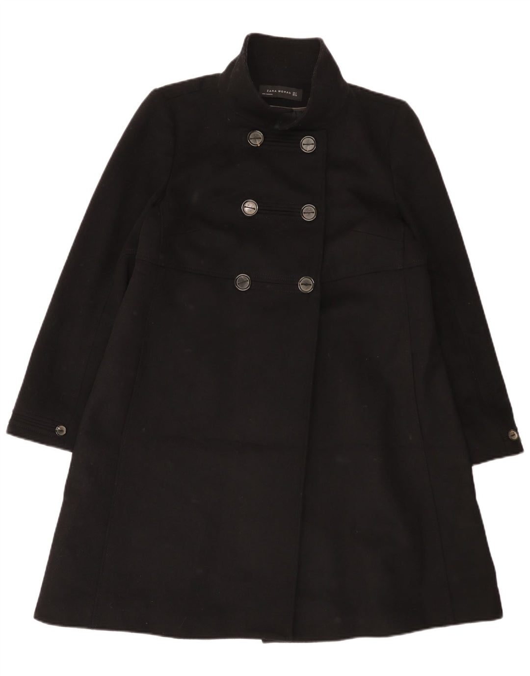 Zara Dame Dobbeltradet Frakke UK 14 Medium Sort