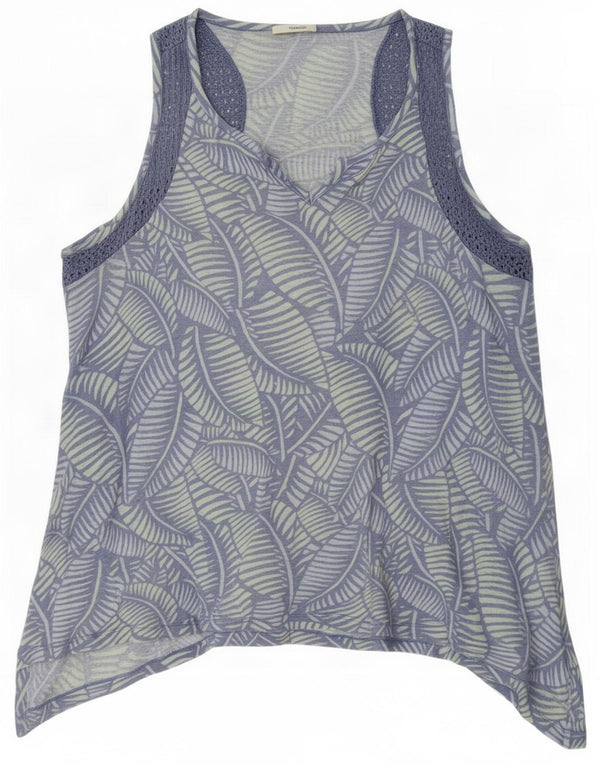 Fat Face Dame Asymmetrisk Tunika Top UK 16 Large Blue Floral Linen