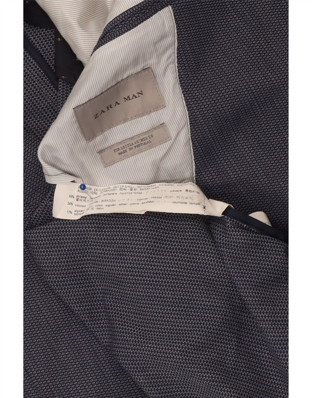ZARA Herre 2-knaps blazerjakke EU 50 Medium Navyblå Polyester