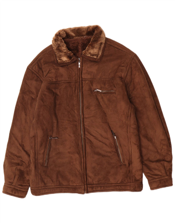 Vintage Sherpajakke til kvinder UK 22 3XL Brun Akryl