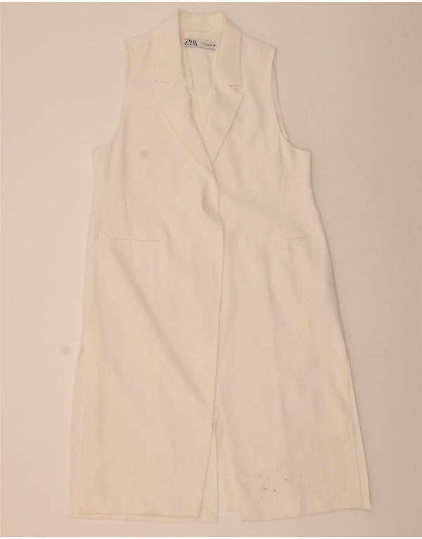 ZARA ærmeløs overfrakke til kvinder UK 20 2XL Hvid polyester