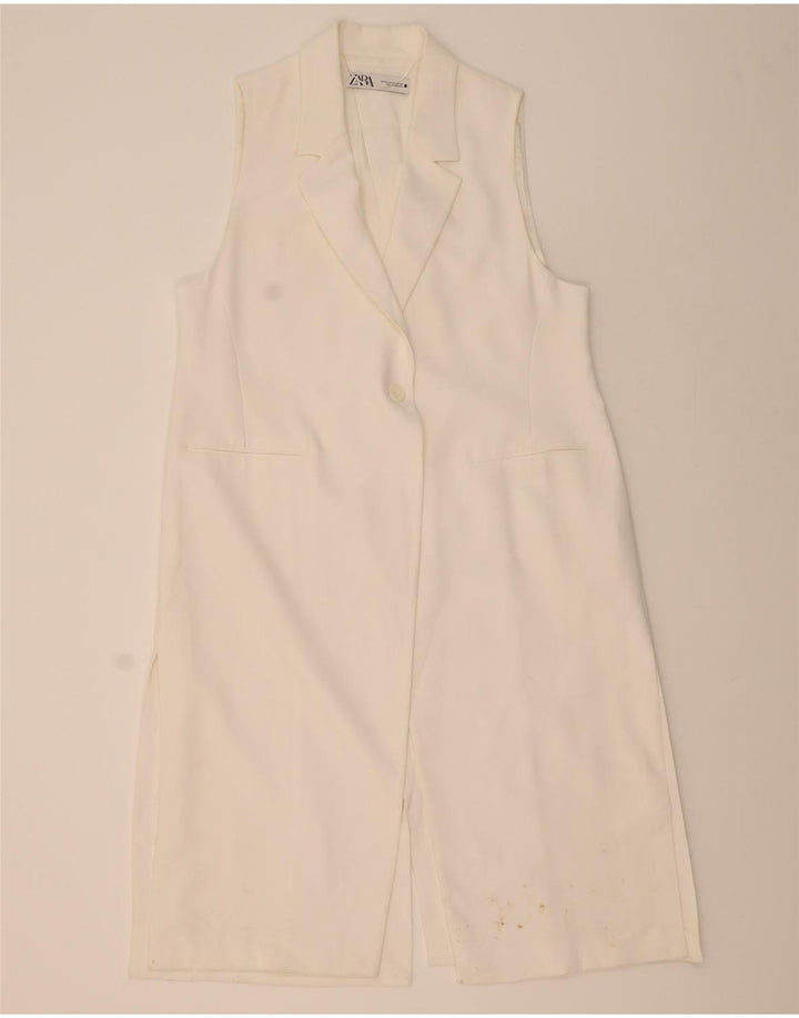 ZARA ærmeløs overfrakke til kvinder UK 20 2XL Hvid polyester