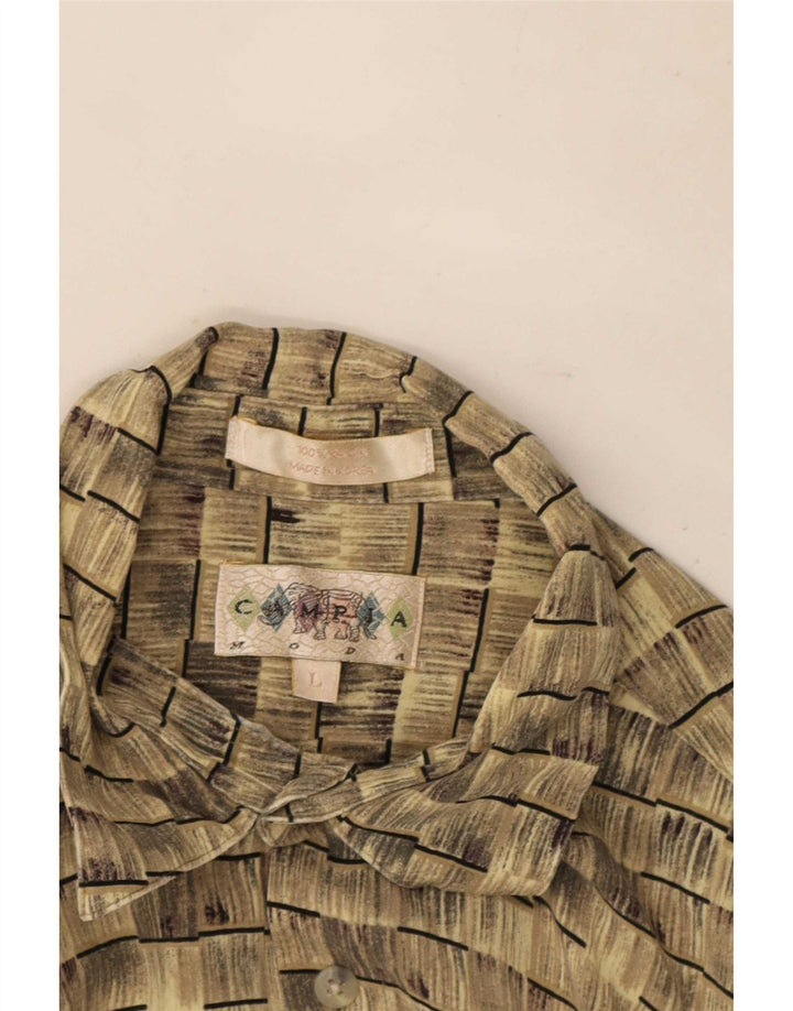 Vintage Kortærmet Herreskjorte Stor Beige Stribet Rayon