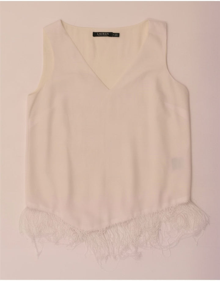Ralph Lauren Dame ærmeløs bluse Top US 6 Medium White Polyester