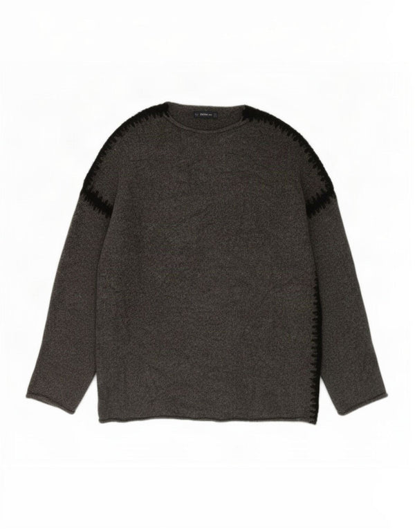 Zara Womens Oversized Crew Neck Jumper Sweater UK 10 Small Grey Acryl
