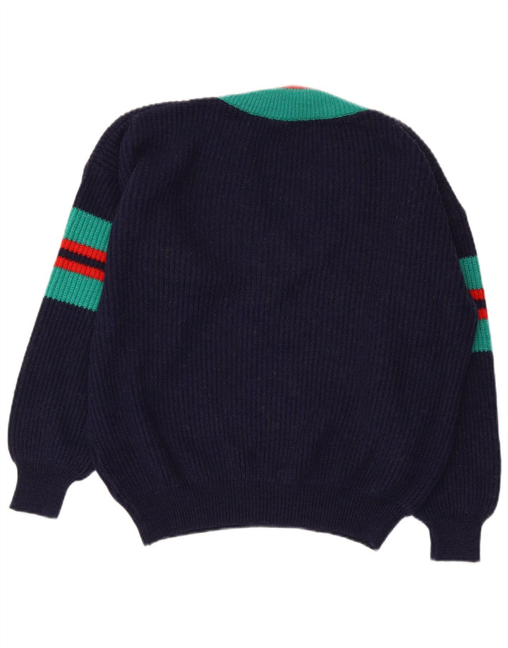 VINTAGE Dame Crop V-hals sweater IT 48/50 XL Marineblå Stribet