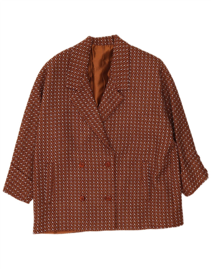 Vintage Dame Oversized Blazer Jacket UK 20 2XL Brun Geometrisk