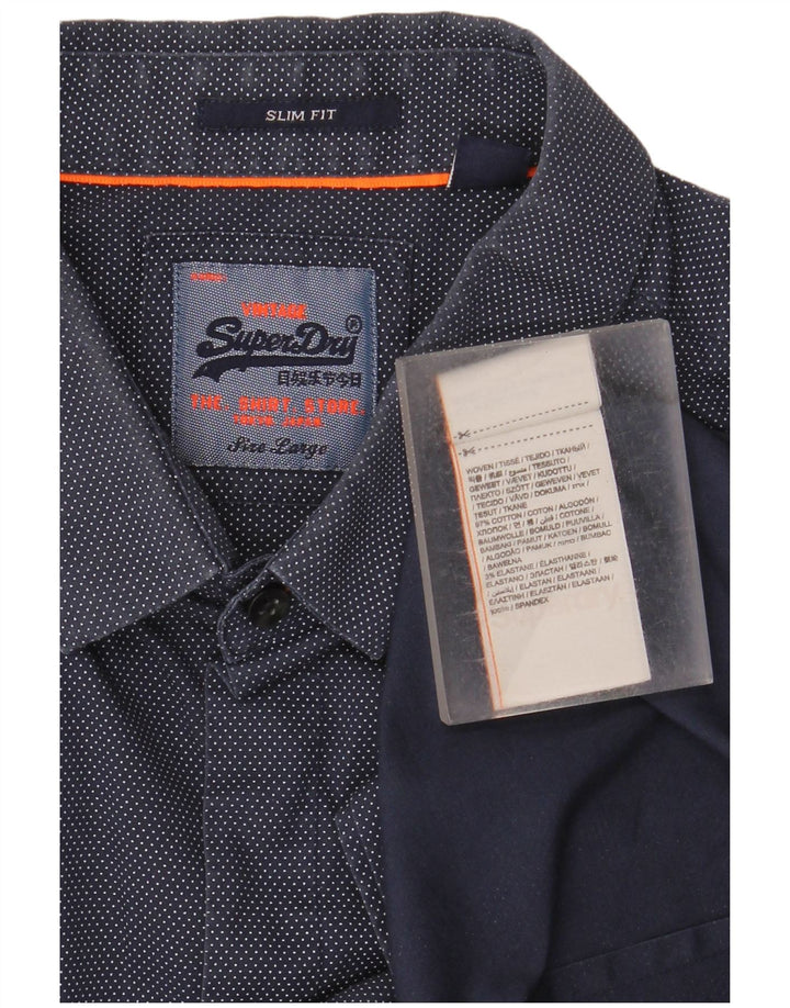 Superdry Slim Fit-skjorte til mænd Stor marineblå plettet bomuld