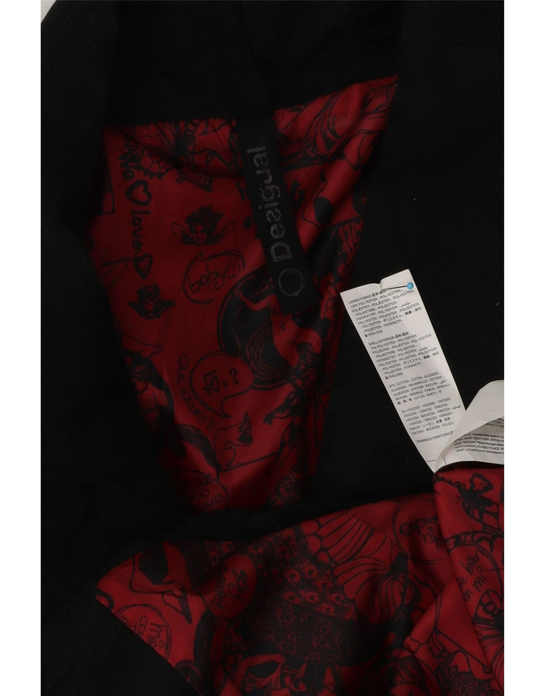 Desigual Dame grafisk 3-knaps blazerjakke EU 46 XL Sort blomster