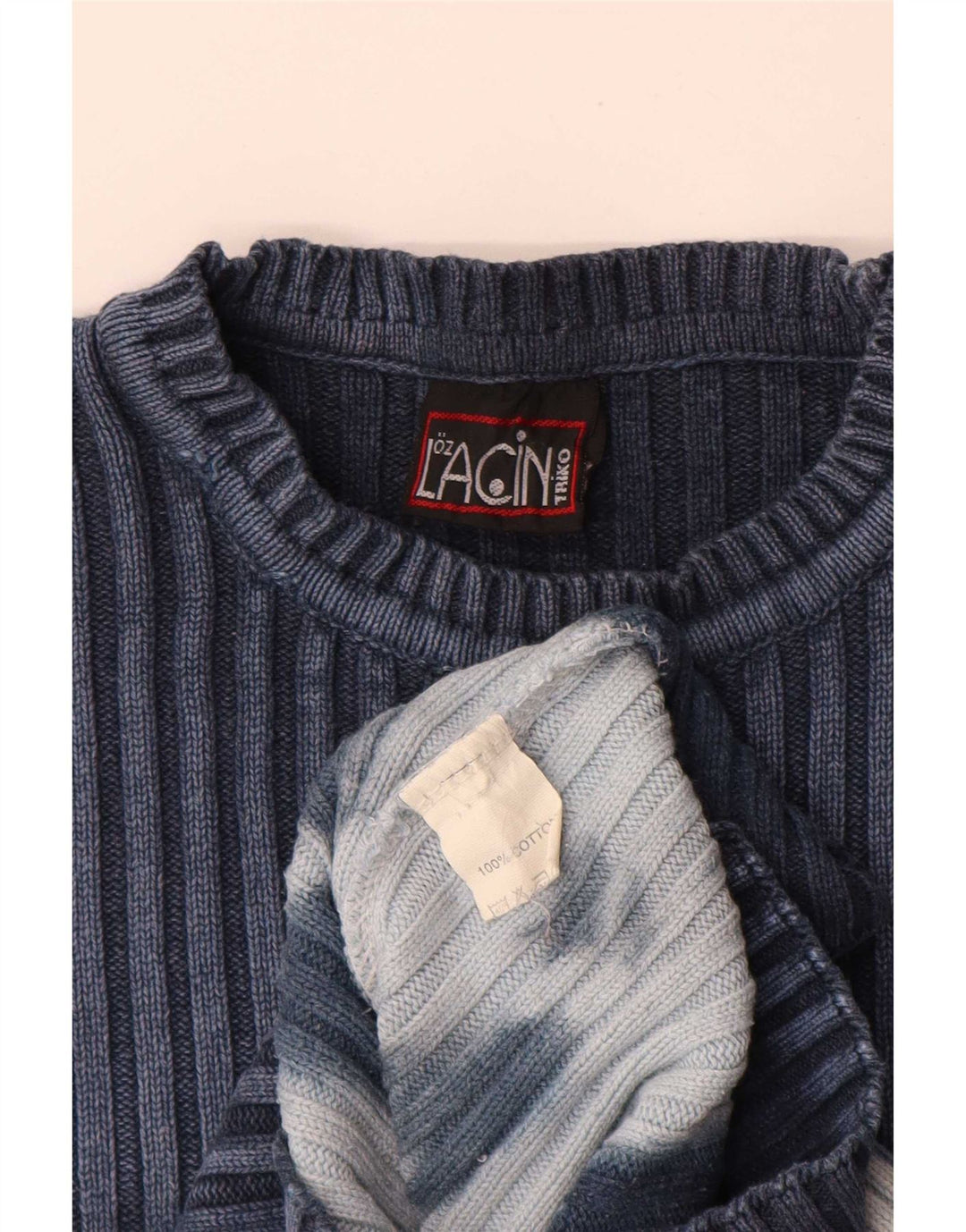 Vintage mænd med rund hals sweater medium marineblå slipsfarve bomuld
