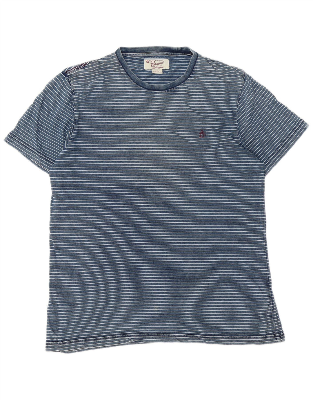 Penguin Herre T-Shirt Top Stor Blå Stribet Bomuld