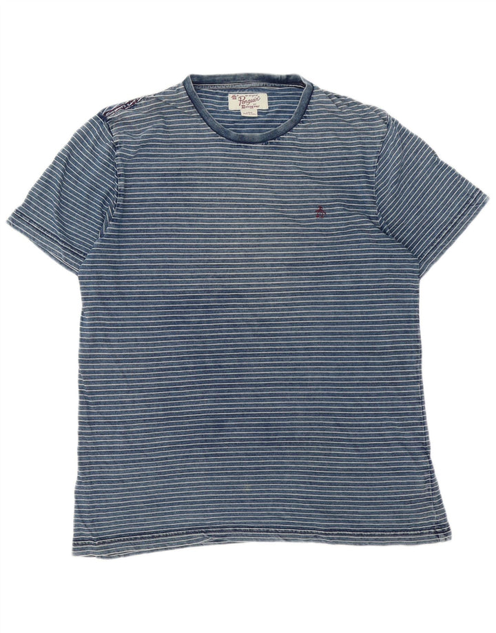 Penguin Herre T-Shirt Top Stor Blå Stribet Bomuld