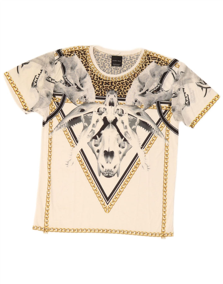 Zara Herre Grafisk T-Shirt Top Stort hvidt dyreprint