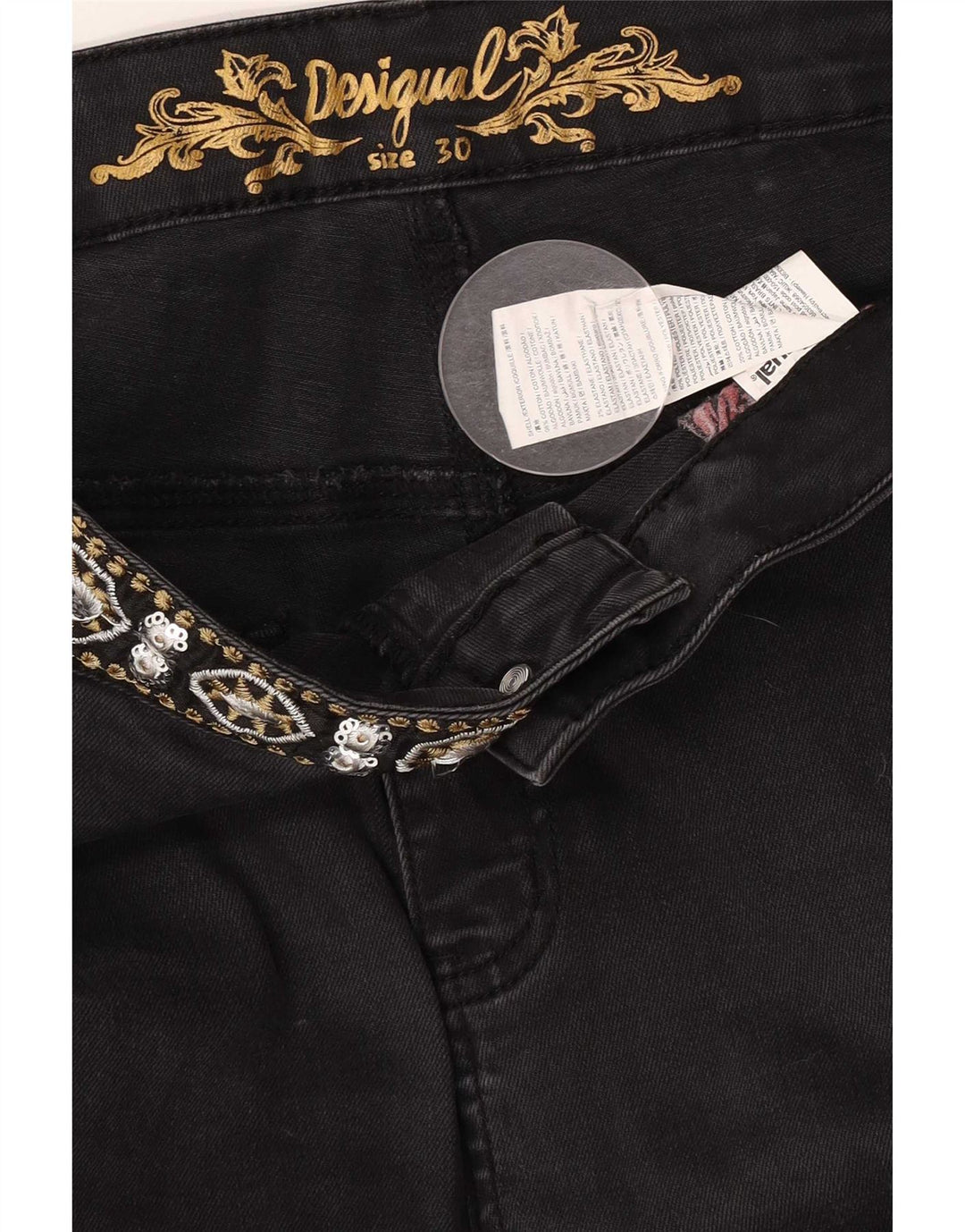 Desigual Kvinder Distressed Crop Slim Jeans W30 L25 Sort Bomuld