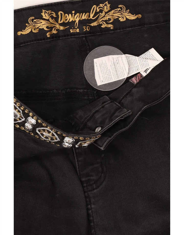 Desigual Kvinder Distressed Crop Slim Jeans W30 L25 Sort Bomuld