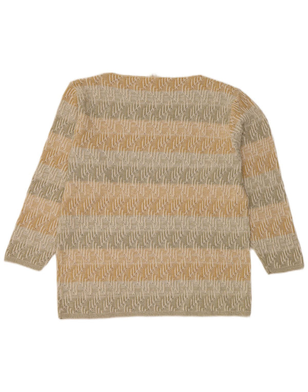 Vintage Kvinders Boat Neck Jumper Sweater UK 14 Stor Beige Geometrisk Akryl