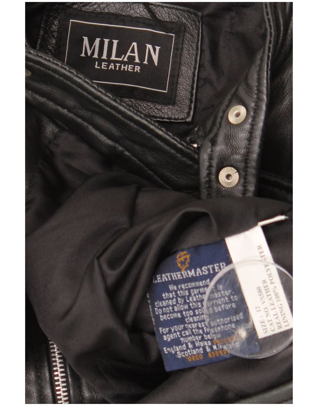Milan Dame Biker Læderjakke UK 12 Medium Sort Læder