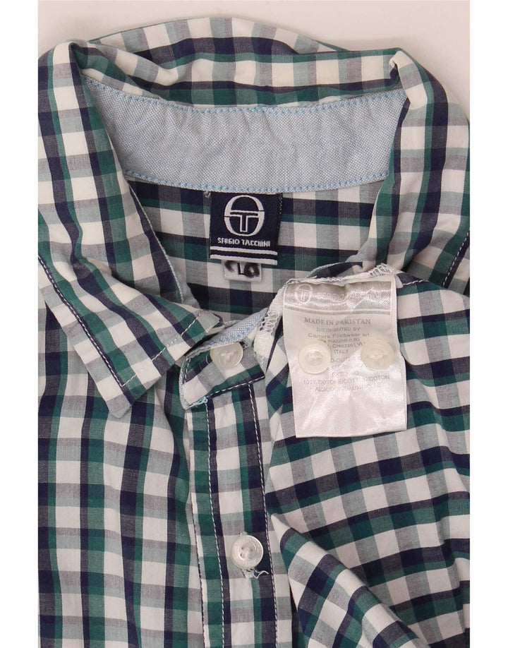 Sergio Tacchini Kortærmet Herreskjorte Stor Blå Gingham Bomuld